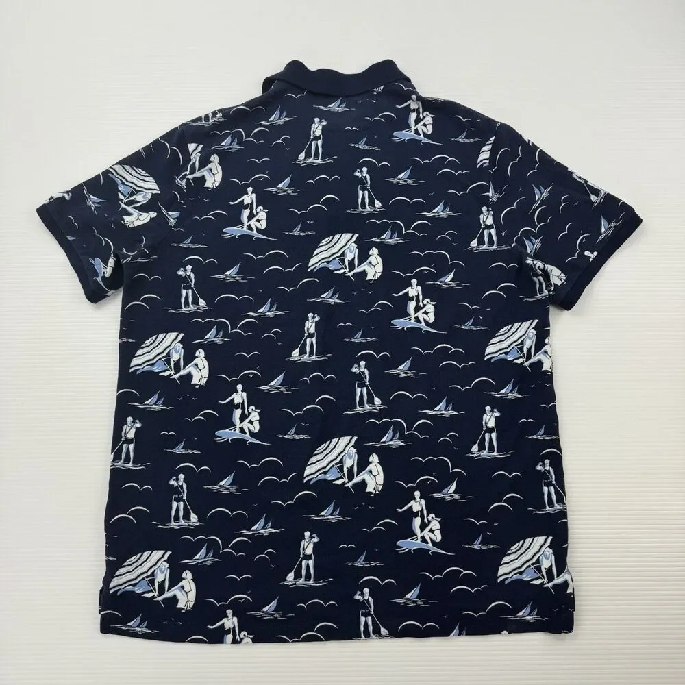 Polo Ralph Lauren Classic Fit Polo Shirt Surf Beach Print Navy Men’s Large L